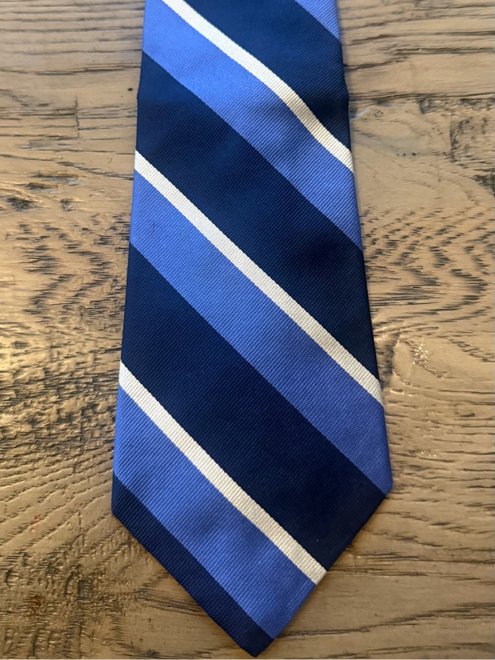 Ralph Lauren Navy and Light Blue Striped Silk Tie
